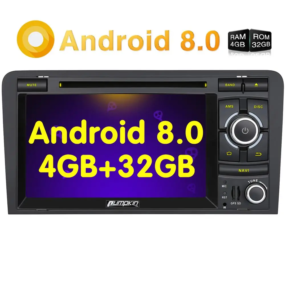 

Pumpkin 2 Din 7''Android 8.0 Car Multimedia DVD Player Autoradio GPS Navigation Qcta-core 4G RAM Car Radio For Audi A3 2003-2011