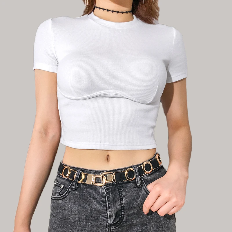 SUCHCUTE футболка для женщин Повседневное белая на лето 2019 укороченные женские топы надувной Лидер продаж короткий рукав корейская мода стиль