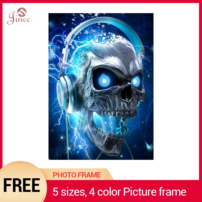

5D DIY Diamond Painting Lightning Rock Skull Embroidery Diamond Cross Stitch full square Rhinestone Home Decoration with Frame