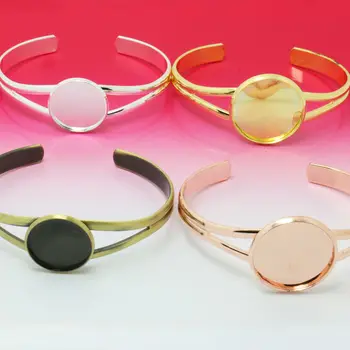 

2019 new 4 color ladies fashion bracelet blank base Fit 20mm 25mm embossed glass mosaic disc bangle DIY jewelry production
