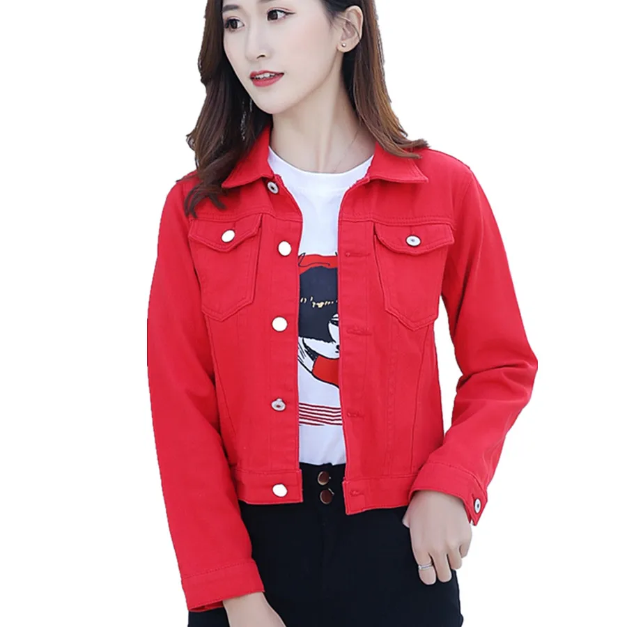 Женская джинсовая куртка осенний винтажный кардиган-пончо Женские базовые джинсовые куртки с длинным рукавом джинсовые красные женские куртки топы