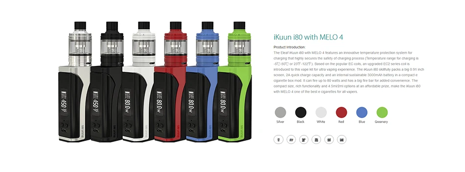 Eleaf iKuu i80 с 2 мл/4,5 мл Melo 4 TC комплект 3000 мАч 80 Вт Eleaf iKuun i80 W/ EC2 серии катушки и большой 0,91 дюймовый экран