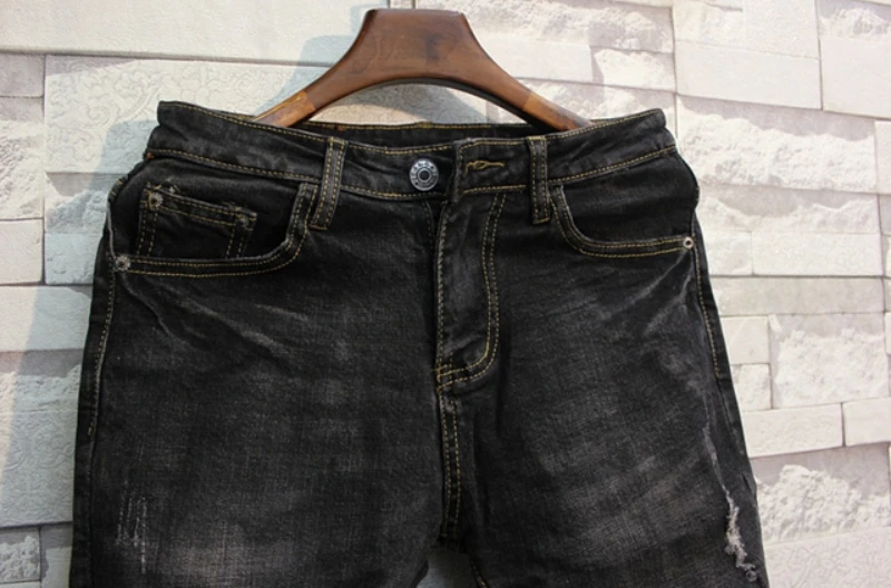 Летние мужские тонкие штаны-карго из денима Шорты повседневные Ретро рваные стрейч шорты подростковые модные джинсы длиной до колена