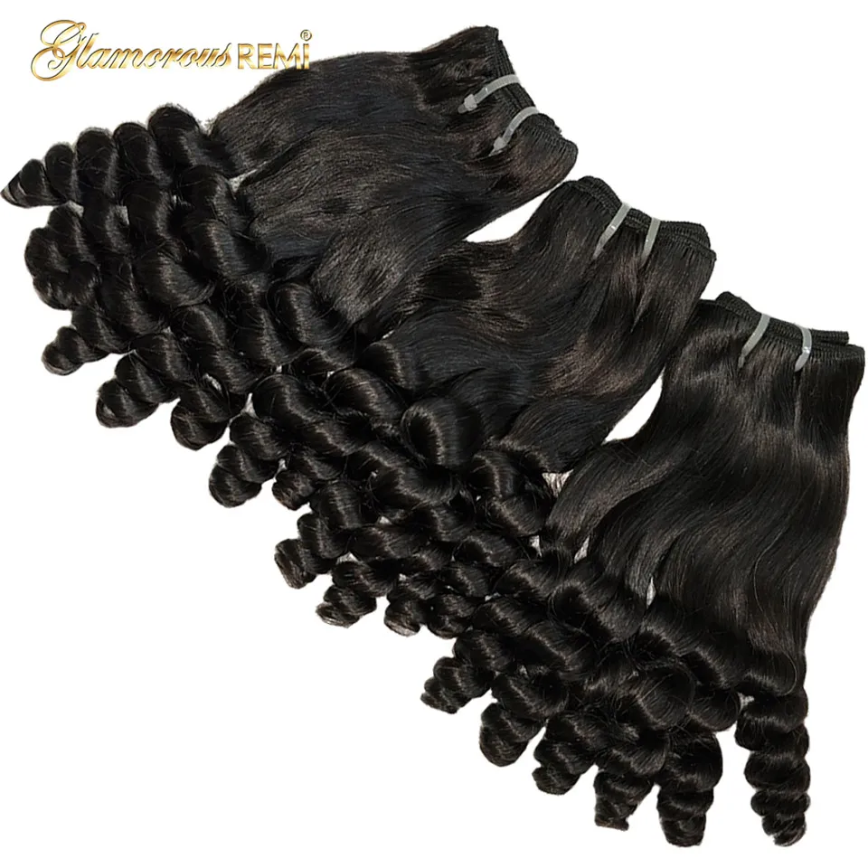 

Funmi Hair Bouncy Curly Rose Curl Human Hair Extension Bundles Brazilian Hair Weave Bundles Double Drawn Hair Short Bob Style