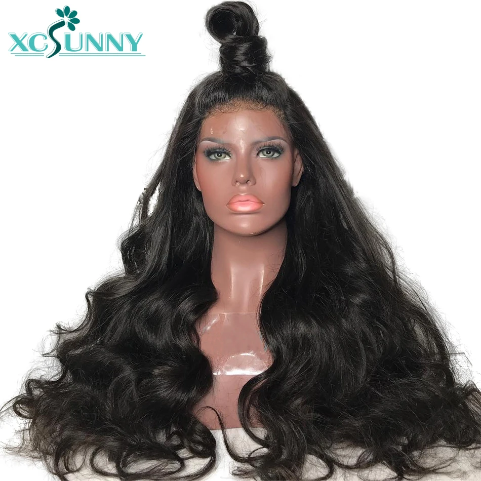 Xcsunny полный 250 Плотность фронта шнурка человеческих волос парики для женщин натуральный черный предварительно сорвал Remy бразильский