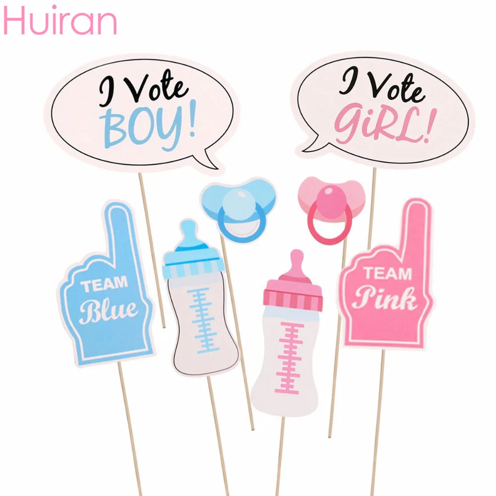 HUIRAN Pink Blue Photo Booth Props Photobooth Accessories Baby Shower