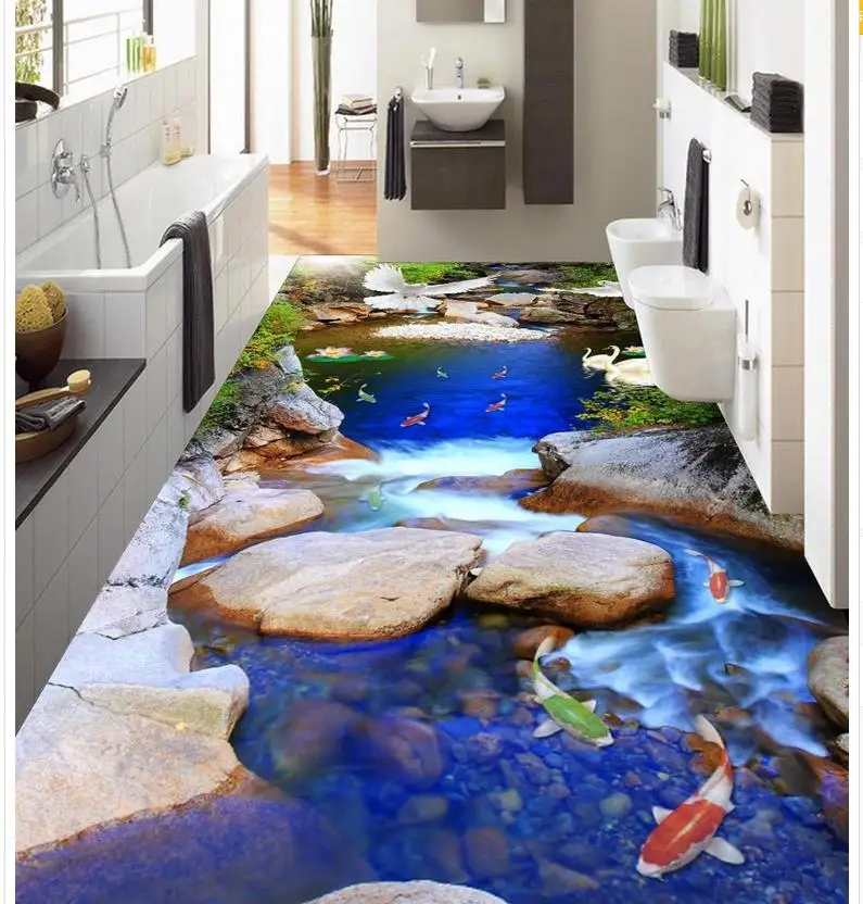 3D обои 3d пол фрески ПВХ девять рыб рисунок Пол ванная комната украшение дома|floor