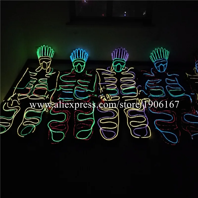 Best Offers New Design Led Luminous EL Wire Robot Dance Suit With Mask DJ DS Illuminated Ballroom Costume Stage Nightclub Light Up Clothing