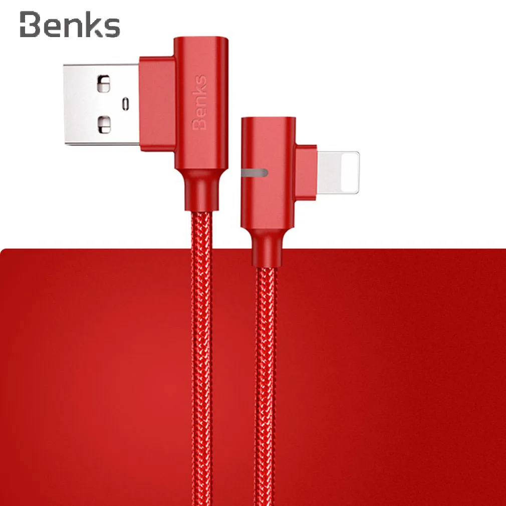 Benks 90 درجة كابل يو اس بي ل فون 5 6 6 s 7 8 سريع شحن كابل بيانات شاحن يو اس بي الحبل الهاتف المحمول الكابلات