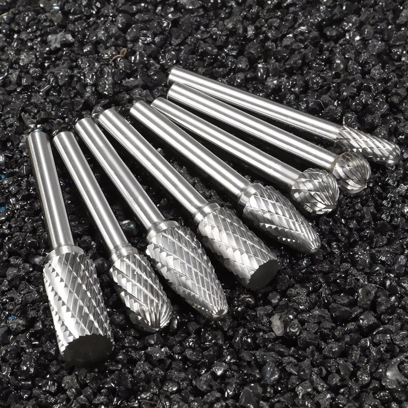 8PCS x 1/4'' Shank Double Cut Carbide Burr Die Grinding Rotary Bit Set W/Case