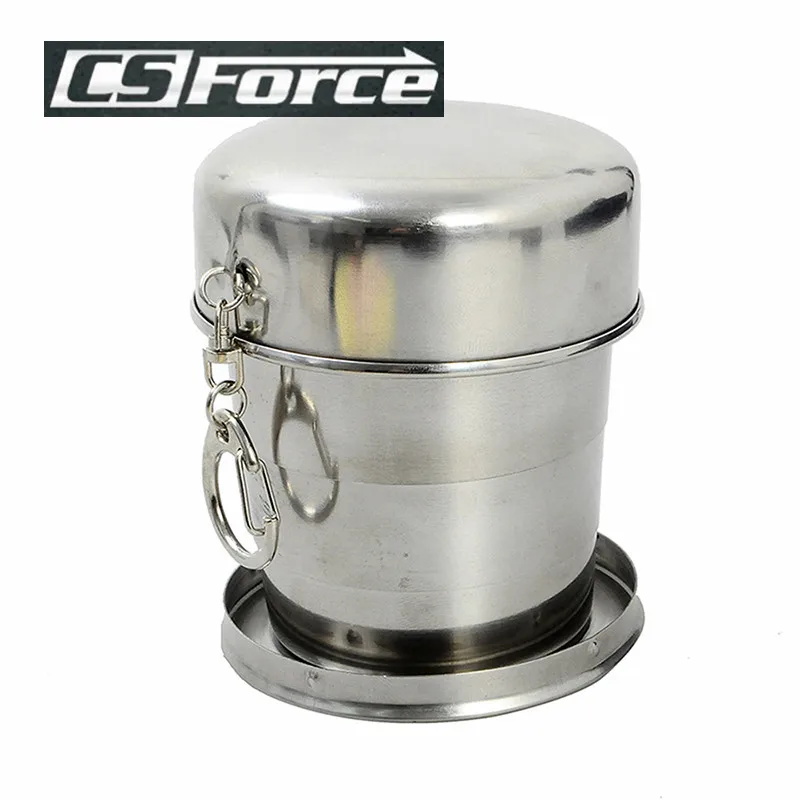 250ml Stainless Steel Cup Mug Retractable Cup with Keychain Riding Hunting Travel Portable Folding Glass Camping Equipment portable folding pu cup pink 200ml