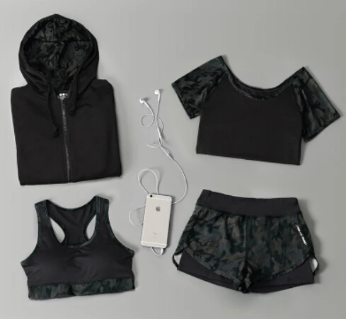 Женский комплект из 6 предметов для бега, быстросохнущая камуфляжная одежда для йоги, женская одежда для фитнеса спортзала, спортивный костюм - Цвет: 4 piece set a