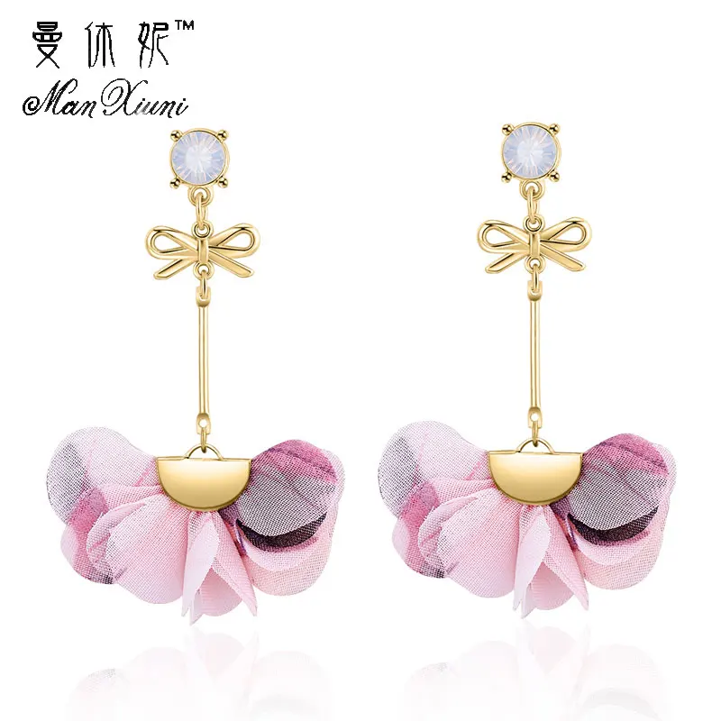 

Manxiuni Personalized Cloth art Bow tie Flower Long Earrings Women Punk Vintage Stud Earrings pendientes Fashion Jewelry