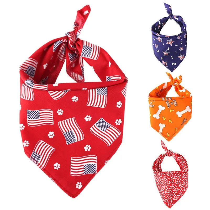 

Cotton Pet Dog Triangular Bandana Scarf Washable And Reusable Dog Bibs Double Sides Patterns Wearable Grooming Accessories