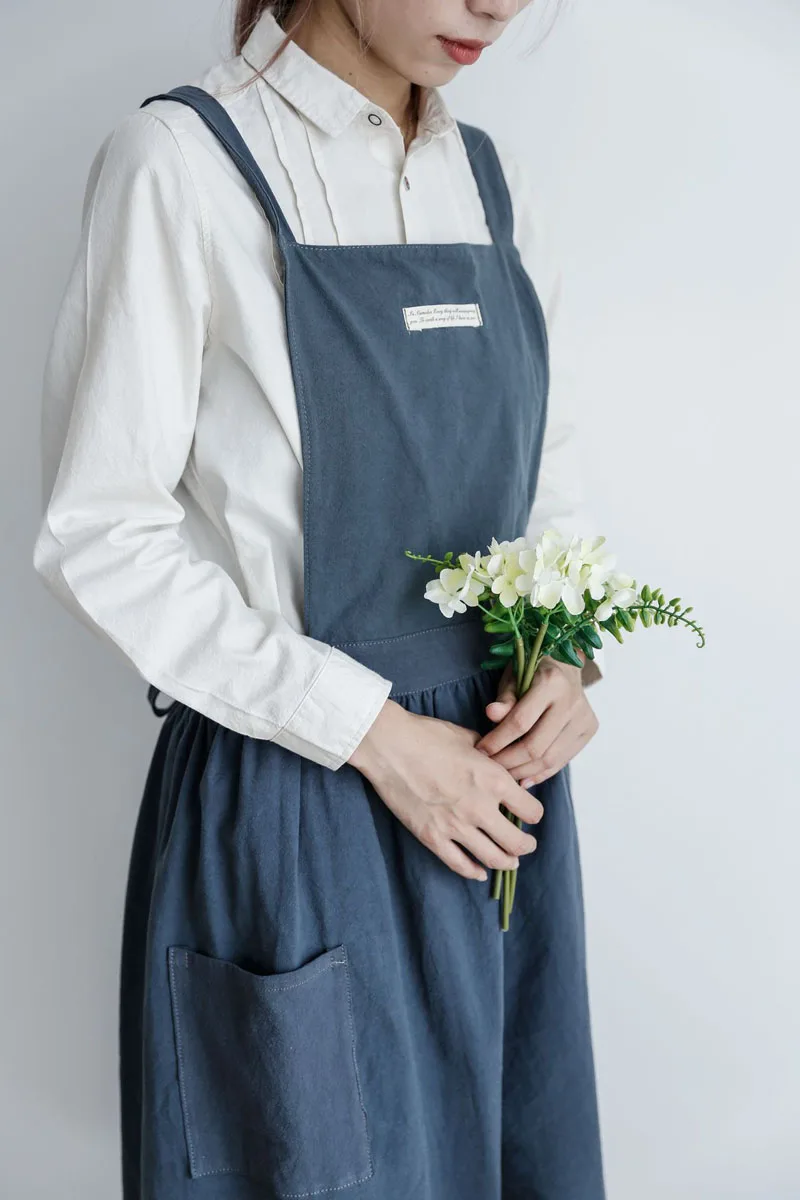 Women Dress Style Cotton Apron Kitchen Anti-fouling Waterproof Baking Painting Work Clothes Hotel Coffee Shop Customized Aprons  (20)