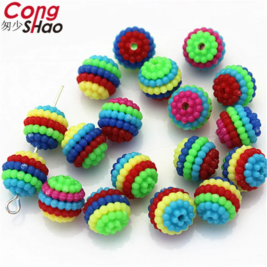 Cong Shao 200Pcs 10mm colour Bayberry Ball Hole Beads ABS Shamballa Charm For DIY Bracelet beads for costume Button CS142 | Дом и сад