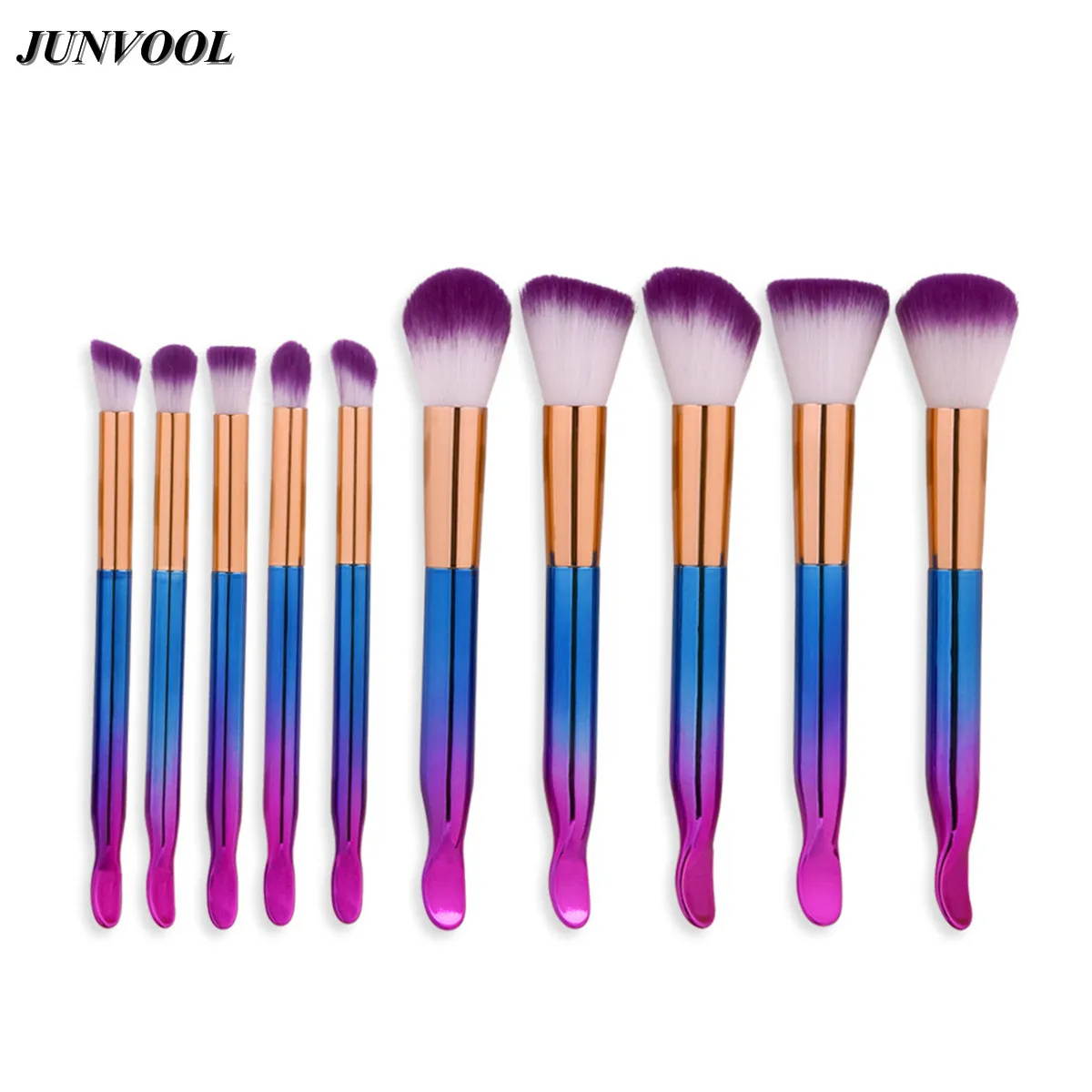 Color Multifunction Brush 10pcs Rainbow Ear Spoon Handle Makeup Brushes