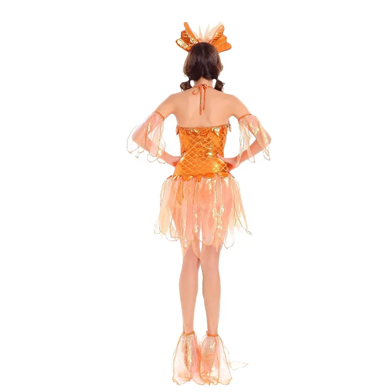Золотой Костюм Русалки для взрослых женщин, платья золотой рыбки на Хэллоуин, вечерние костюмы, женская униформа