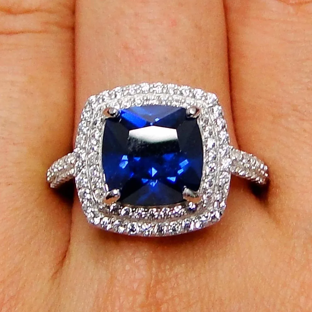 9X9MM Square Shaped Stone Jewelry Rings Blue Tanzanite Color Zircon