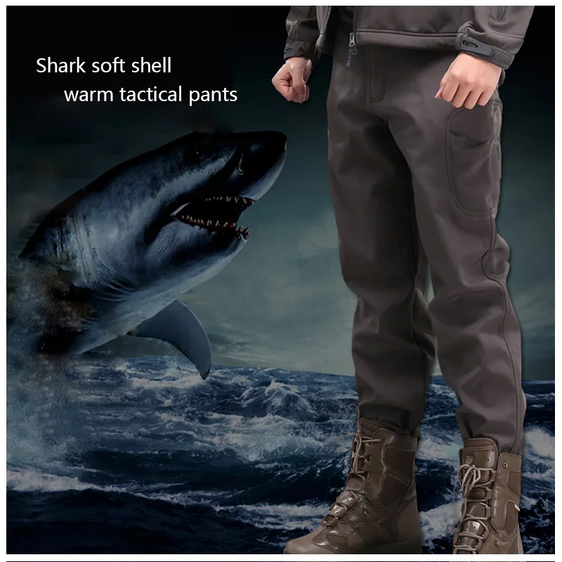 Мужские тактические штаны из мягкой кожи акулы, военная камуфляжная одежда, мужские армейские водонепроницаемые термо-охотничьи флисовые боевые брюки