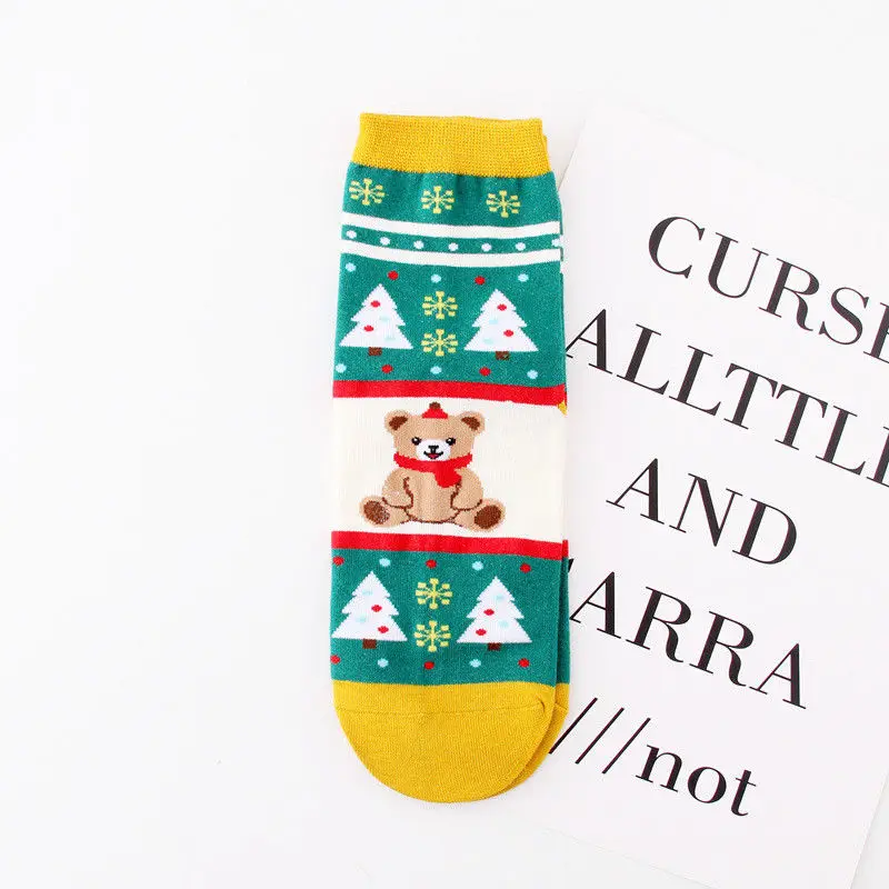 Emmaaby/ г. Новые модные мягкие хлопковые теплые носки унисекс с Санта-Клаусом для девочек и женщин Рождественский подарок - Цвет: Little Bear