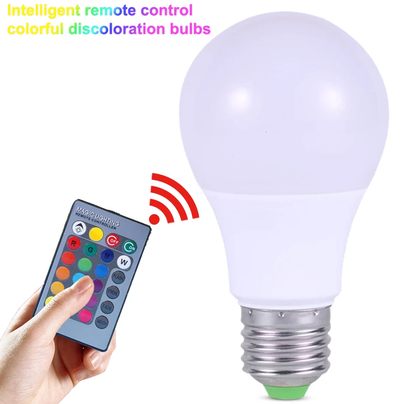 16 colores cambiar bombilla LED lámpara decoración del hogar 220 V lámpara LED RGB E27 3 W 5 W 7 w controlador remoto IR colorido luces de bulbo