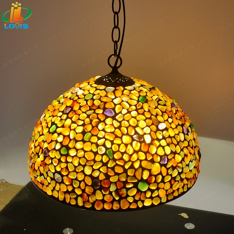 Европейский сельский Тиффани натуральный красочный агат камень люстра вилла гостиная ресторан лампы Винтаж светильник