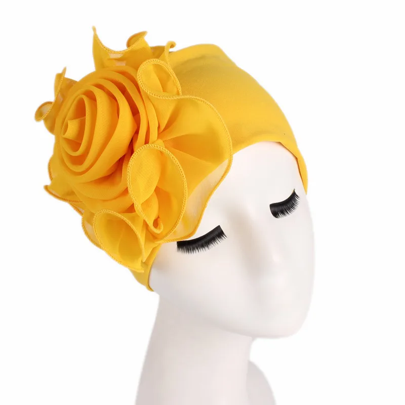 Женский большой цветок Эластичный Тюрбан Дамские элегантные модные аксессуары для волос химиотерапия шляпа голова банданы шарфы - Цвет: yellow