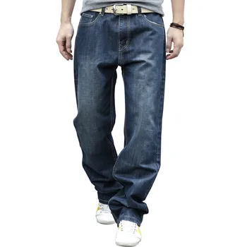

New 2017 Fashion Brand Denim Jeans Men Mid Waist Straight Cotton Loose Men's Jeans High Quality Four Season Male Pants