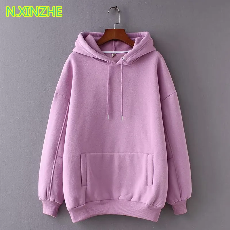 

2018 women clothing long sleeve hooded solid relaxed sweatshirts hoodies Female casual loose fleece warm pullovers cotton jumper