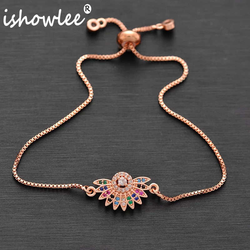 

ISHOWLEE Rose Gold 585 Gems Pave Chain Bracelets for Women Copper New Arrival Fashion 2019 Charm Bracelets Turk Jewelry slb40