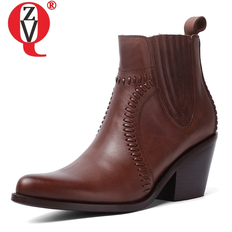 

ZVQ woman shoes 2019 autumn new fashion sexy pointed toe handmade genuine leather ankle boots outside high heels slip-on shoes