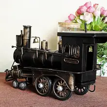 Juguetes de clase para niños Estilo Vintage Retro Jalopy Metal tren de vapor modelo negro oscuro tren Puffpuff decoración del hogar