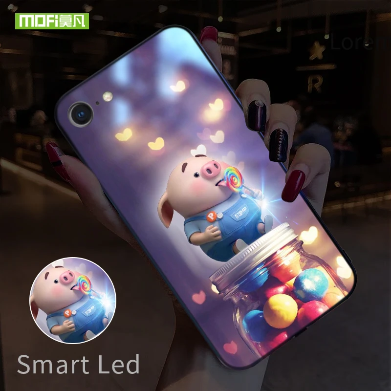 

Mofi Smart LED Glowing Phone Case For Apple iPhone 7 8 Plus Cases Back Cover Animal Funda Luxury Silicone Fashion Cartoon Pig