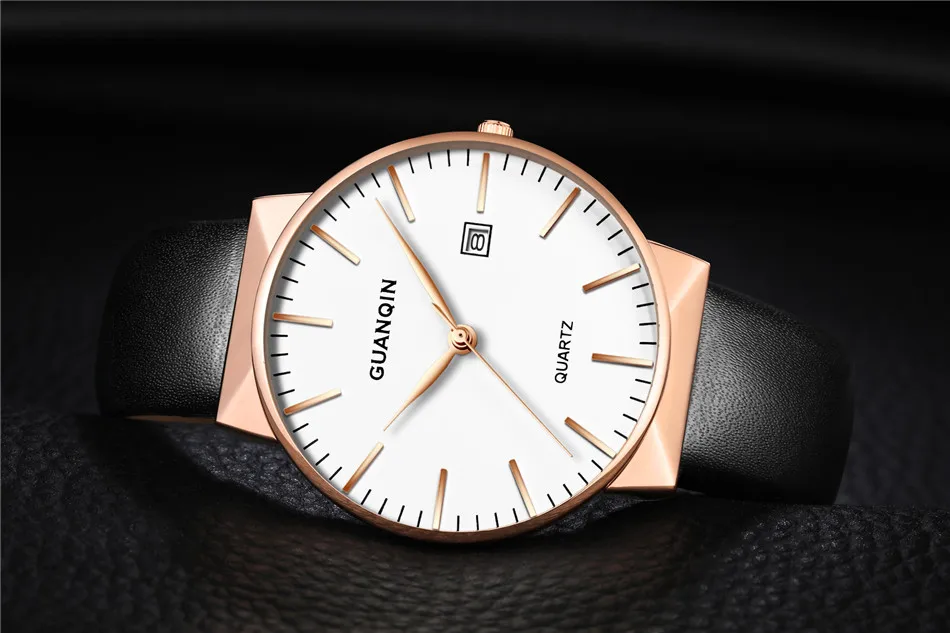2017 GUANQIN Watch Men Ultra Thin Simple Fashion Casual Quartz Men Watches Leather Strap Men Clock Wristwatch Birthday Gift (8)