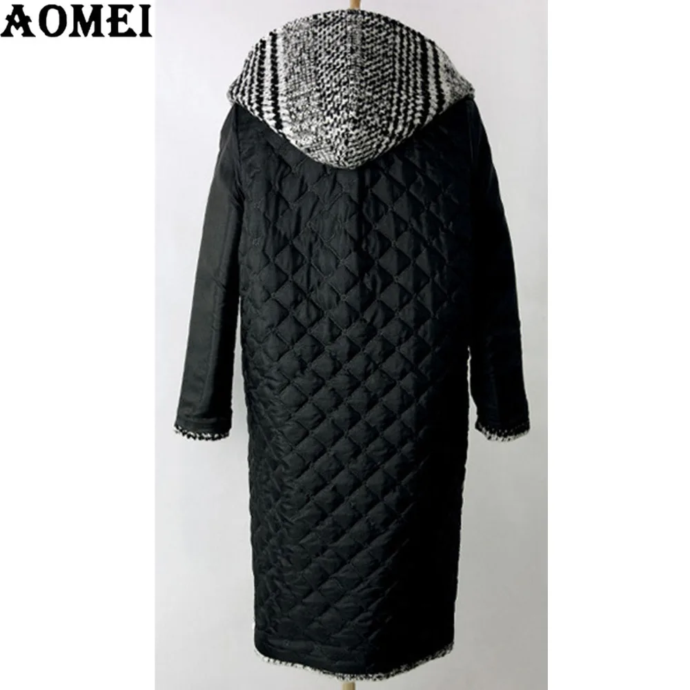 Зимнее шерстяное клетчатое пальто для женщин, манто размера плюс, верхняя одежда с капюшоном, однобортное, длинный рукав, шерсть, модный стиль