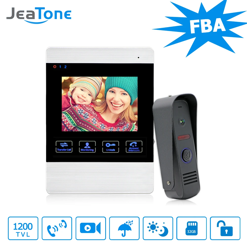 JeaTone Video Doorbell System 4 Inch 1200TVL Rainproof