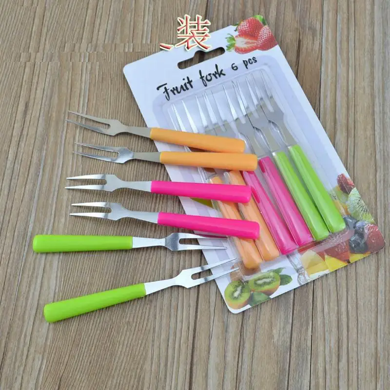 6Pcs/pack Stainless Steel Fruit Forks Set Mini Cake Dessert Fork