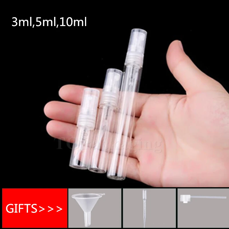 

3,5,10ML Glass Spray Bottle Empty Cosmetic Perfume Container With Mist Atomizer Nozzle Small Sample Vials Parfum tube Refillable
