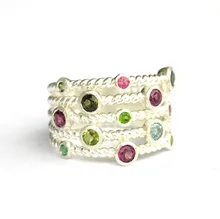 Solid 925 Sterling Silver Tourmaline Garnet Unique Stack-Look Ring