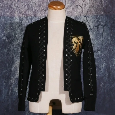 

100%real luxury mens black string cross jacket club/stage performance/studio/Asia size/this is only jacket