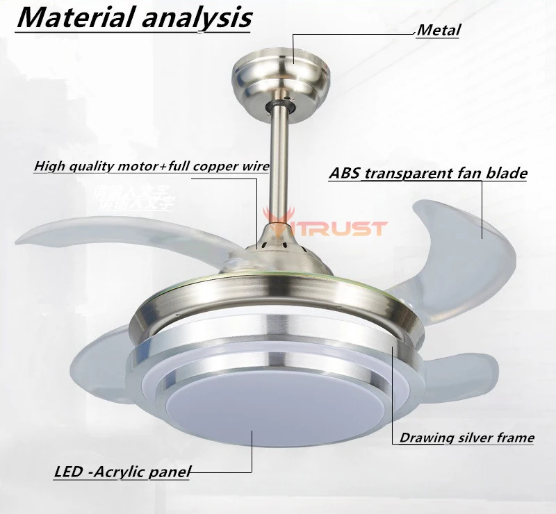 Modern Ceiling Fan w/ LED Panel Light & Remote Control Silver Color Blades 