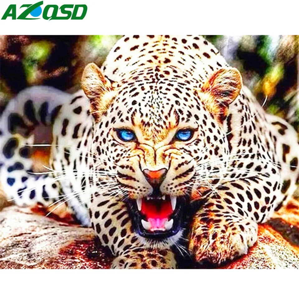 

AZQSD Diamond Painting Full Square Diamond Embroidery Animal Leopard Rhinestones Pictures Diamond Mosaic Full Display Home Decor