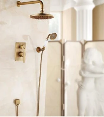 Настенный душевой набор для ванны, Душевая система, Античная бронзовая масляная щебень, бронза, готовая настенная Ванна, Душ, горячий и холодный, ELS10 - Color: Antique Bronze