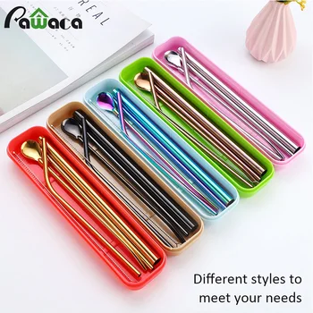 

Reusable Metal Drinking Straws Stainless Steel Straight Bent Wide Milk Tea Straw Pipette Spoon Set with Cleaning Brush and Case