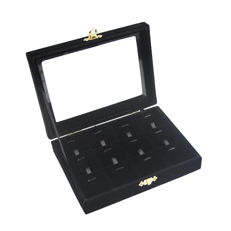Free Shipping 12 Slots Black color Jewelry display casket / Jewelry organizer earrings ring box /case for Jewlery gift box