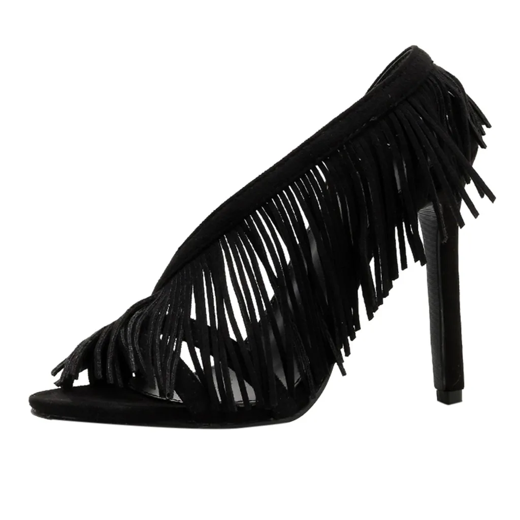 

Summer Women's Fringe High Heels Pumps Fashion Shoes Charming Pumps Sandals Pointed Toe British Wind Thin Heel for travel Apr 25