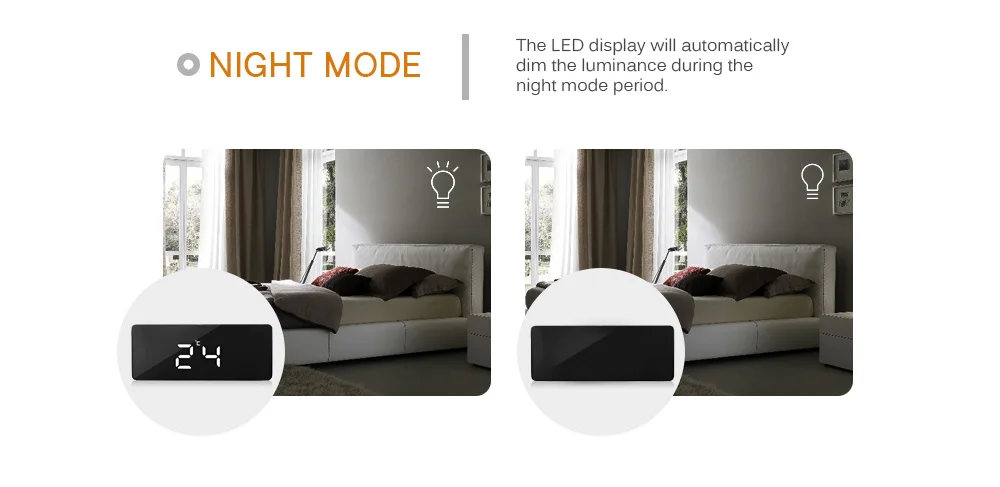 TS - S69 Multifunctional Noiseless LED Mirror Clock Display Time / Temperature