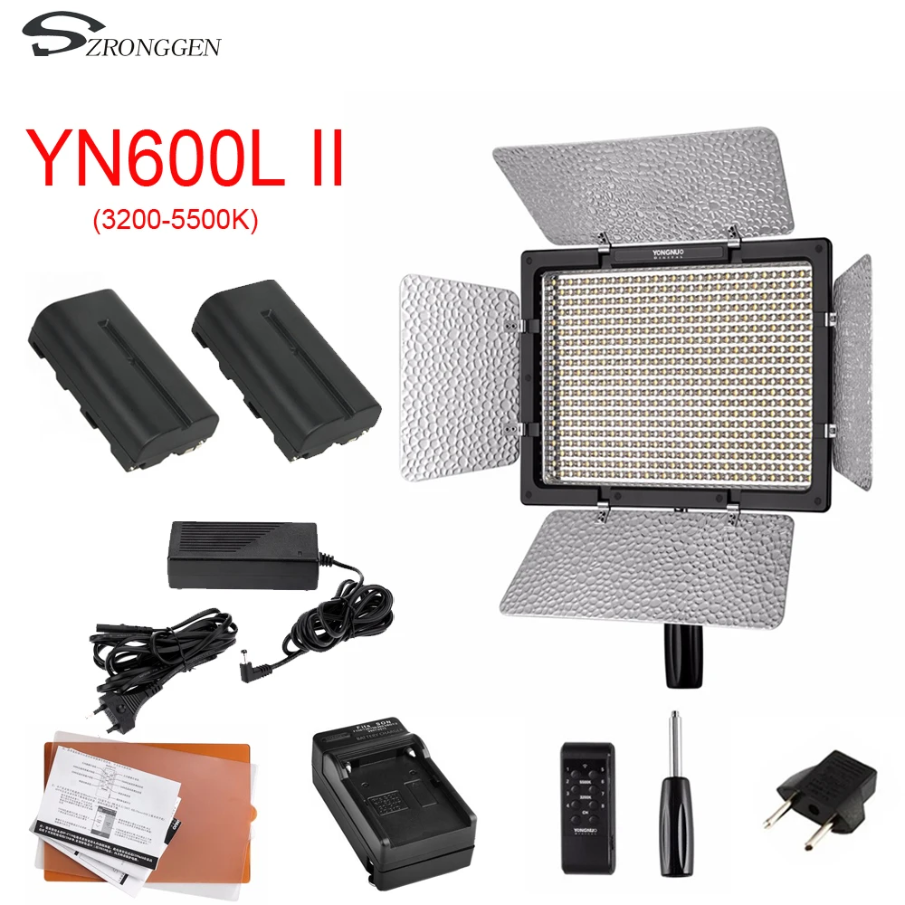YONGNUO YN600L II YN600L II 600 светодиодный видео светильник Панель 3200-5500K+ зарядное устройство+ NP-F550 батарея+ адаптер питания переменного тока