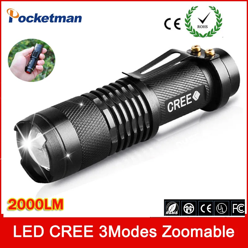 2016 NEW HOT CREE XM-L Q5 2000Lumens Cree led Torch Zoomable Cree Waterproof LED Flashlight Torch Light free shipping